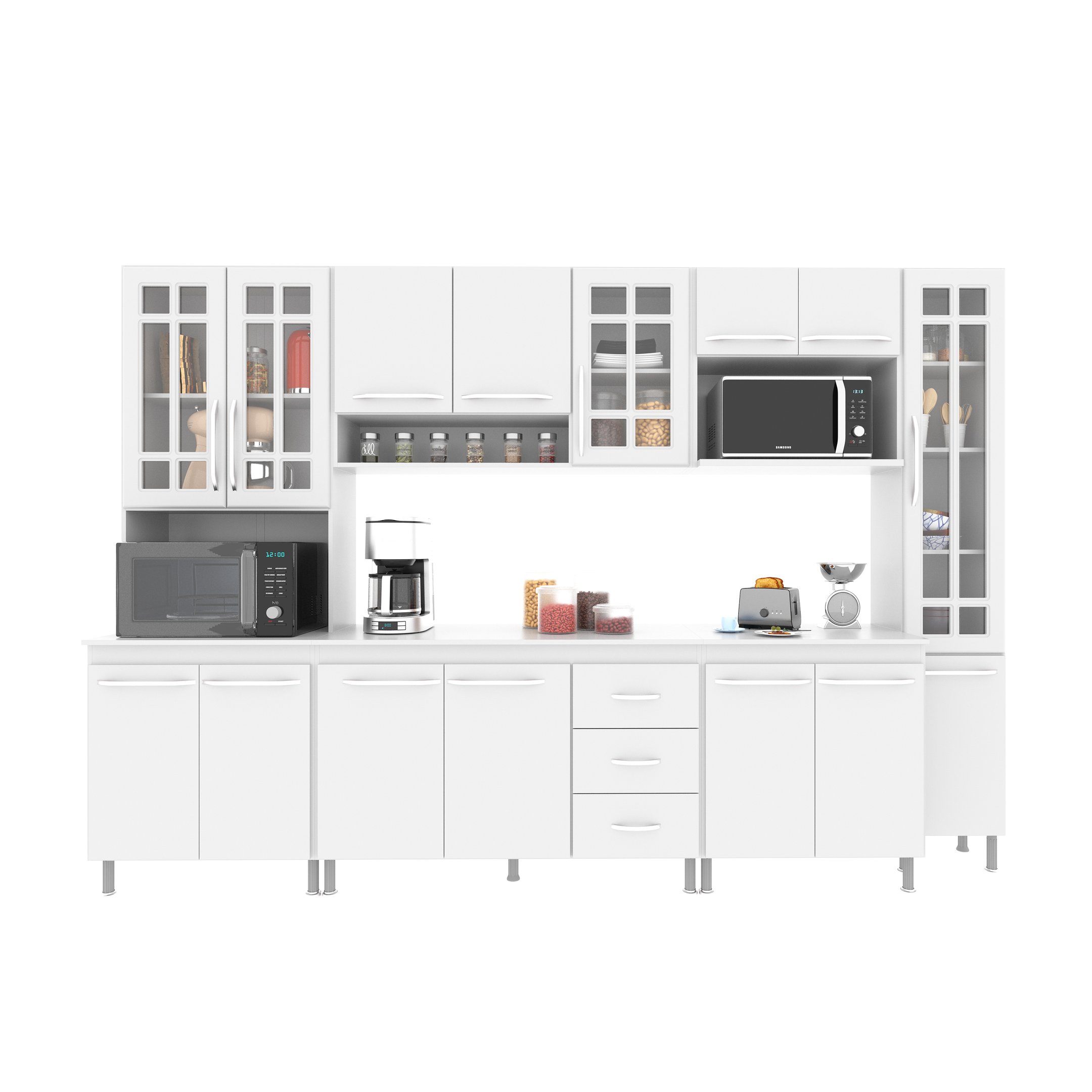 Cozinha Modulada Completa Fidelitá Viena 6 Peças 295cm 15 Portas 3 Gavetas com Tampo - 3