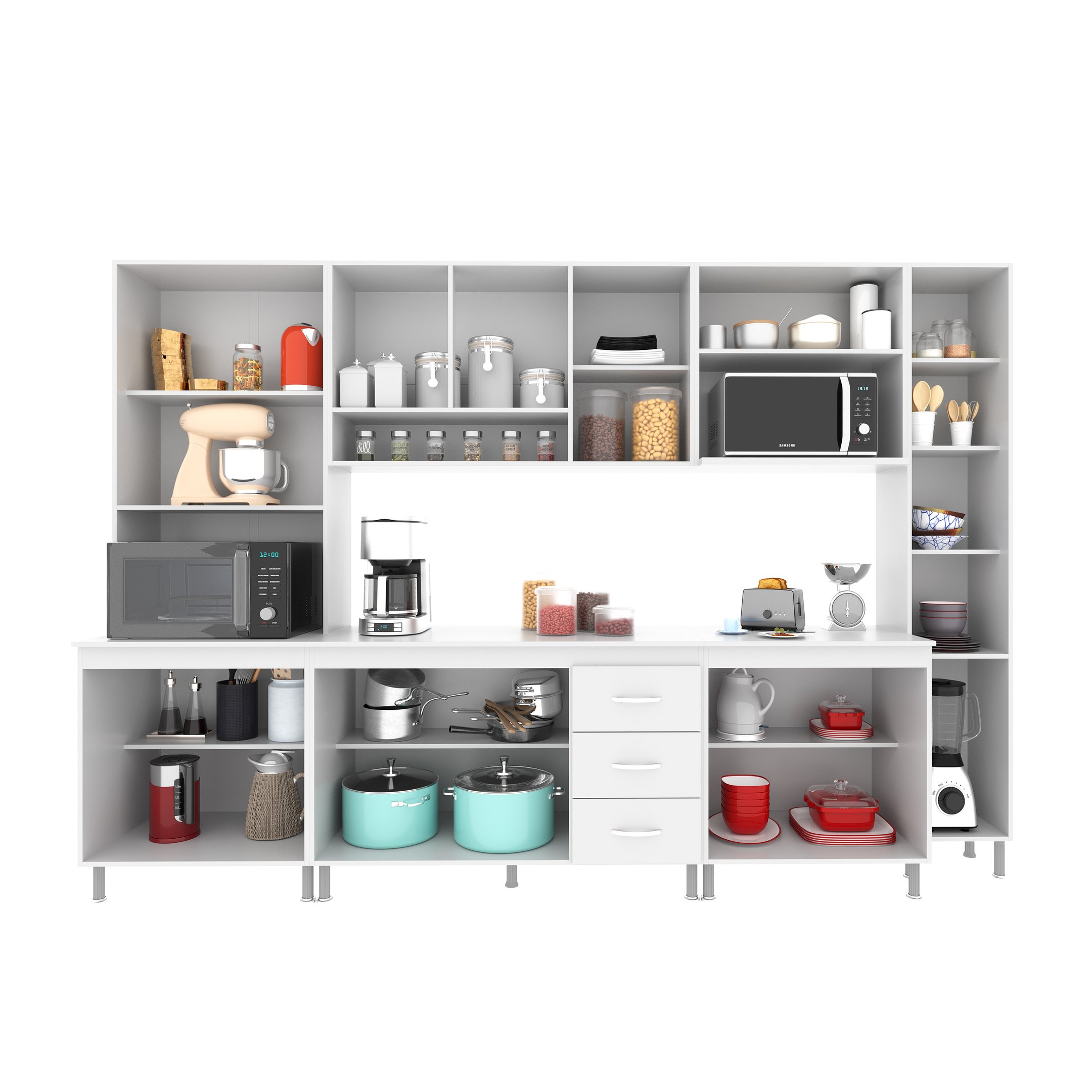 Cozinha Modulada Completa Fidelitá Viena 6 Peças 295cm 15 Portas 3 Gavetas com Tampo - 2