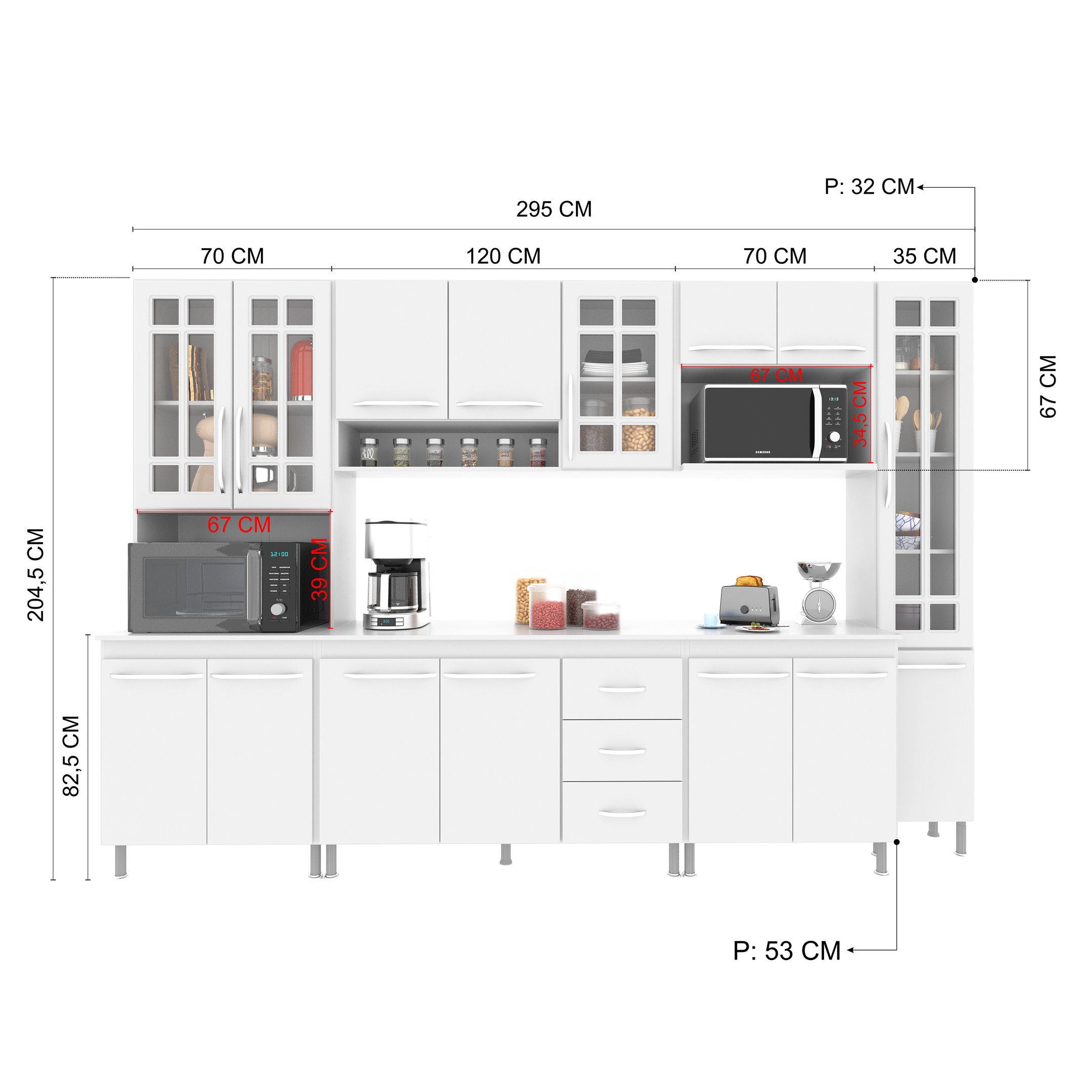 Cozinha Modulada Completa Fidelitá Viena 6 Peças 295cm 15 Portas 3 Gavetas com Tampo - 4