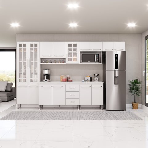 Cozinha Completa Fidelitá Viena 6 Peças 330cm 15 Portas 3 Gavetas com Tampo