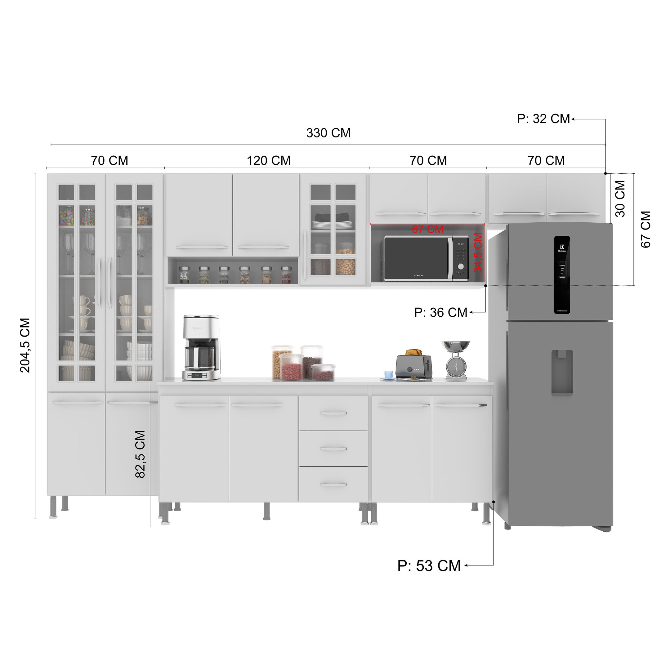 Cozinha Modulada Completa Fidelitá Viena 6 Peças 330cm 15 Portas 3 Gavetas com Tampo Branco - 4