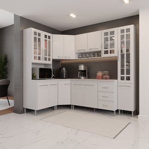 Cozinha Modulada Completa Fidelitá Viena 6 Peças 375cm 14 Portas 3 Gavetas com Tampo