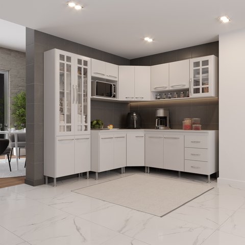 Cozinha Modulada Completa Fidelitá Viena 7 Peças 410cm 16 Portas 3 Gavetas com Tampo