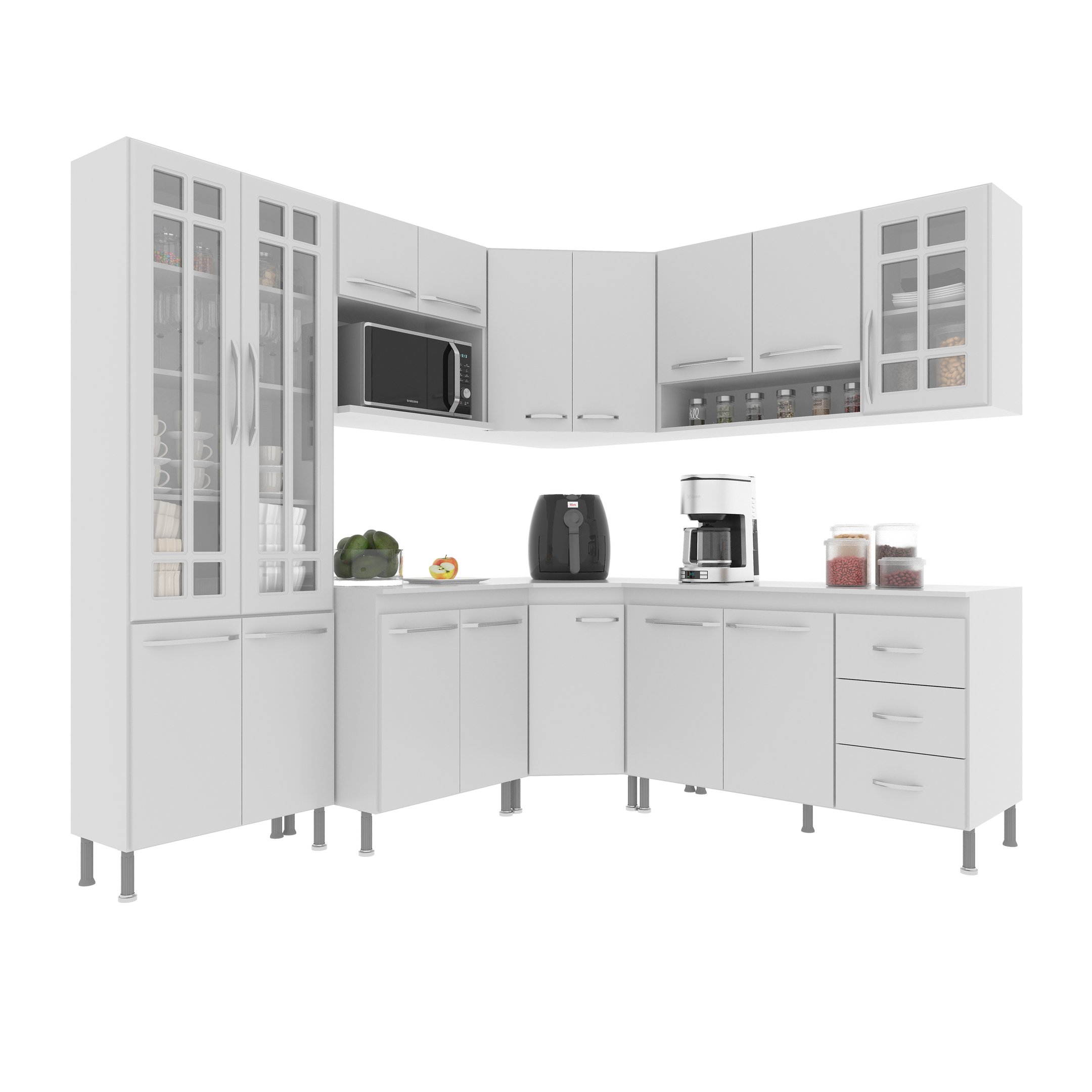 Cozinha Modulada Completa Fidelitá Viena 7 Peças 410cm 16 Portas 3 Gavetas com Tampo - 3