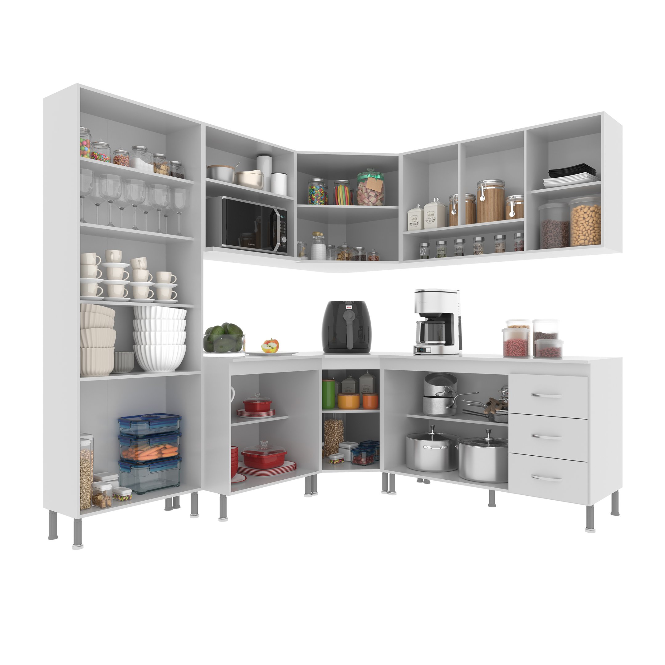 Cozinha Modulada Completa Fidelitá Viena 7 Peças 410cm 16 Portas 3 Gavetas com Tampo - 2