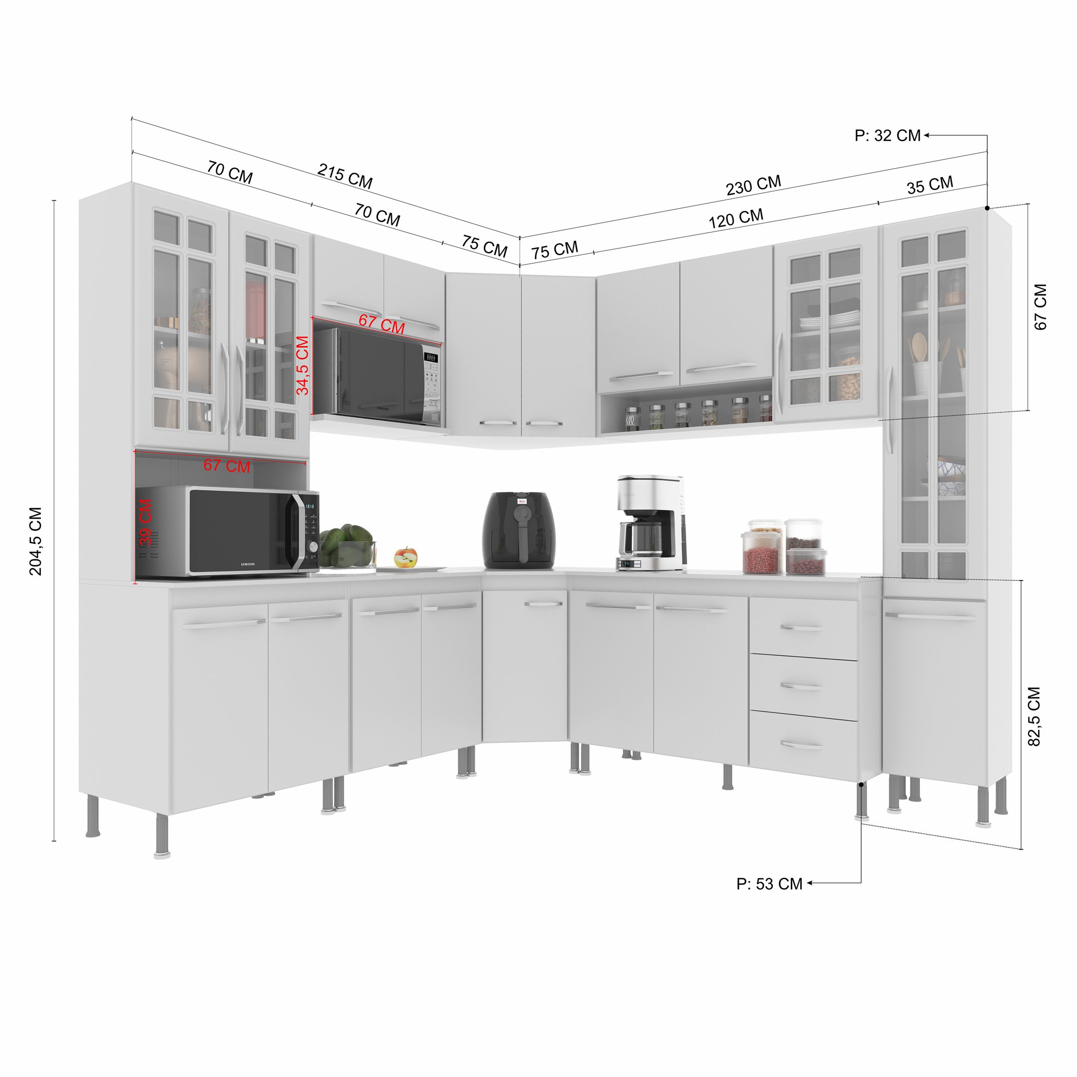 Cozinha Modulada Completa Fidelitá Viena 8 Peças 445cm 18 Portas 3 Gavetas com Tampo - 4