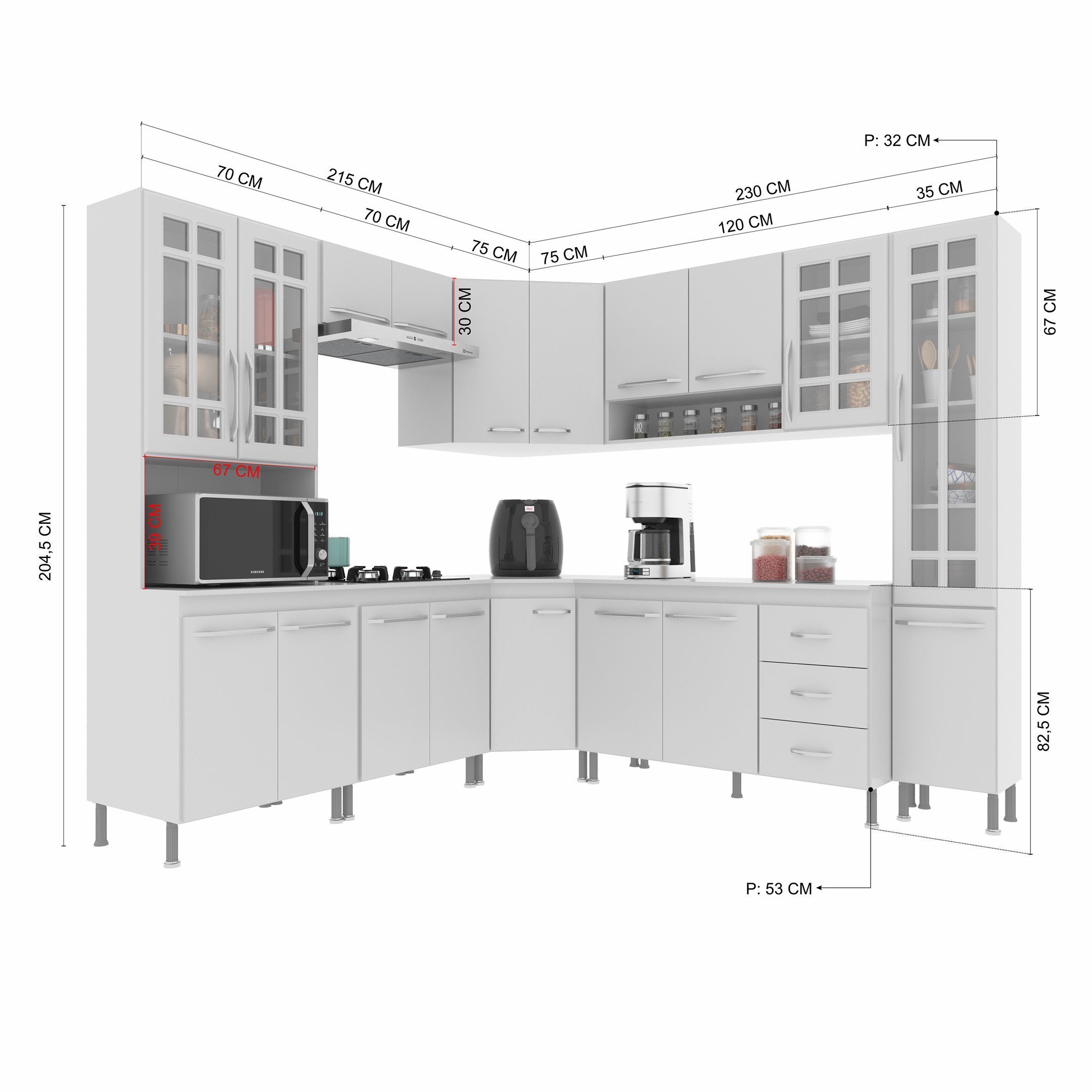 Cozinha Modulada Completa Fidelitá Viena 8 Peças 445cm 18 Portas 3 Gavetas com Tampo - 4