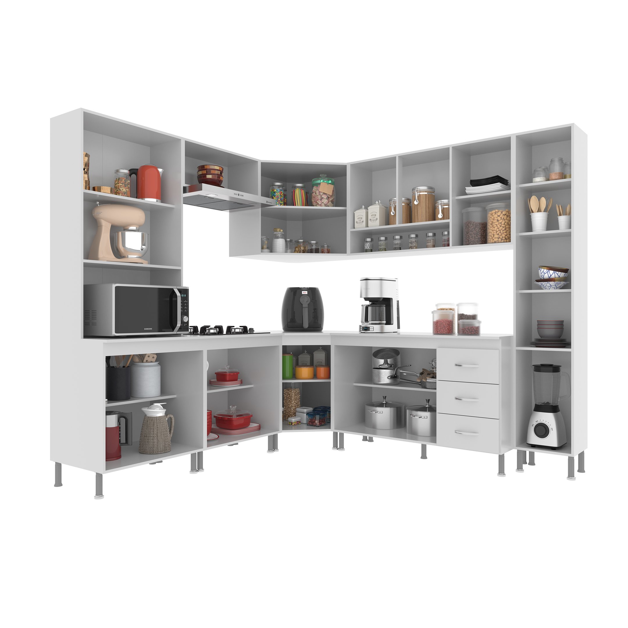 Cozinha Modulada Completa Fidelitá Viena 8 Peças 445cm 18 Portas 3 Gavetas com Tampo - 2