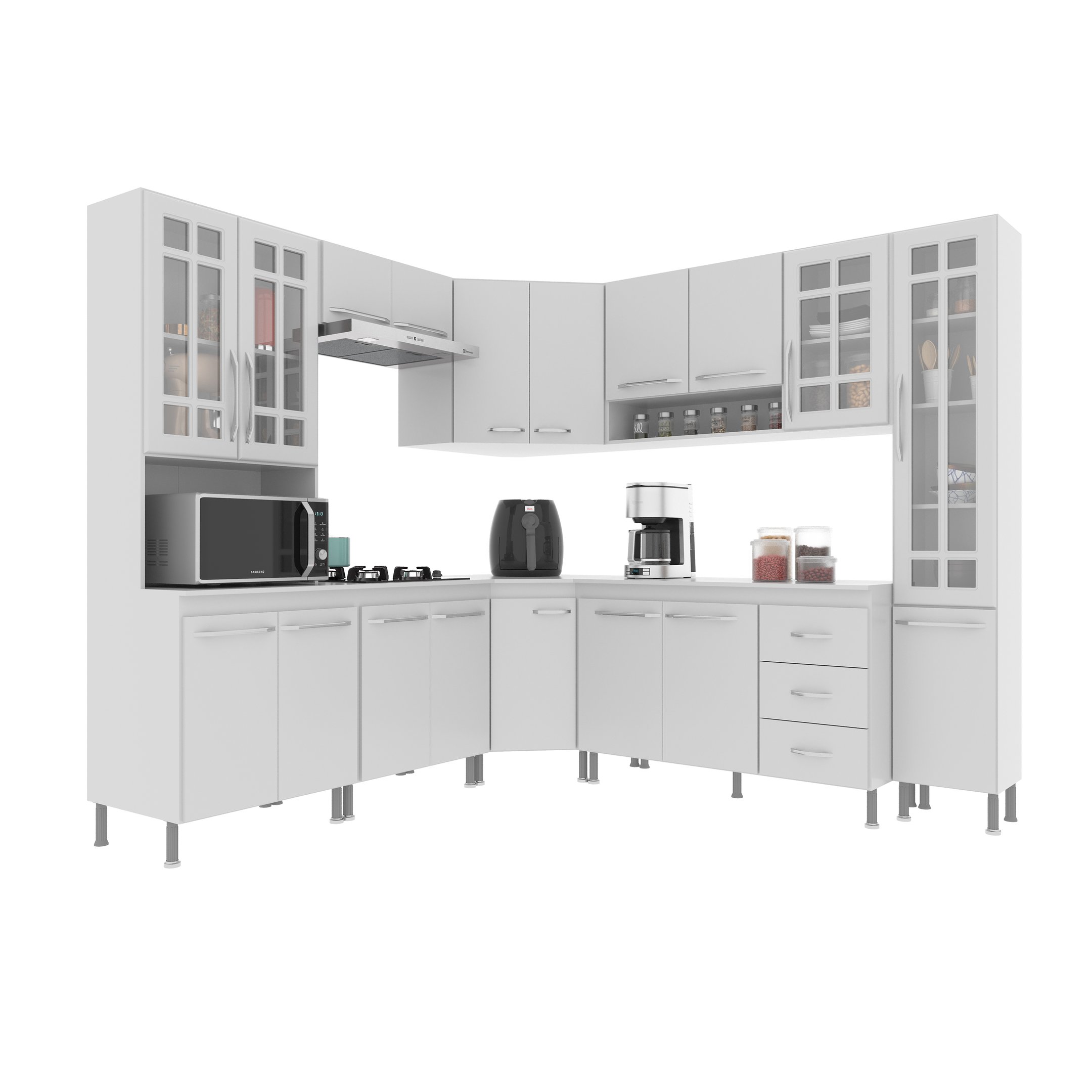 Cozinha Modulada Completa Fidelitá Viena 8 Peças 445cm 18 Portas 3 Gavetas com Tampo - 3