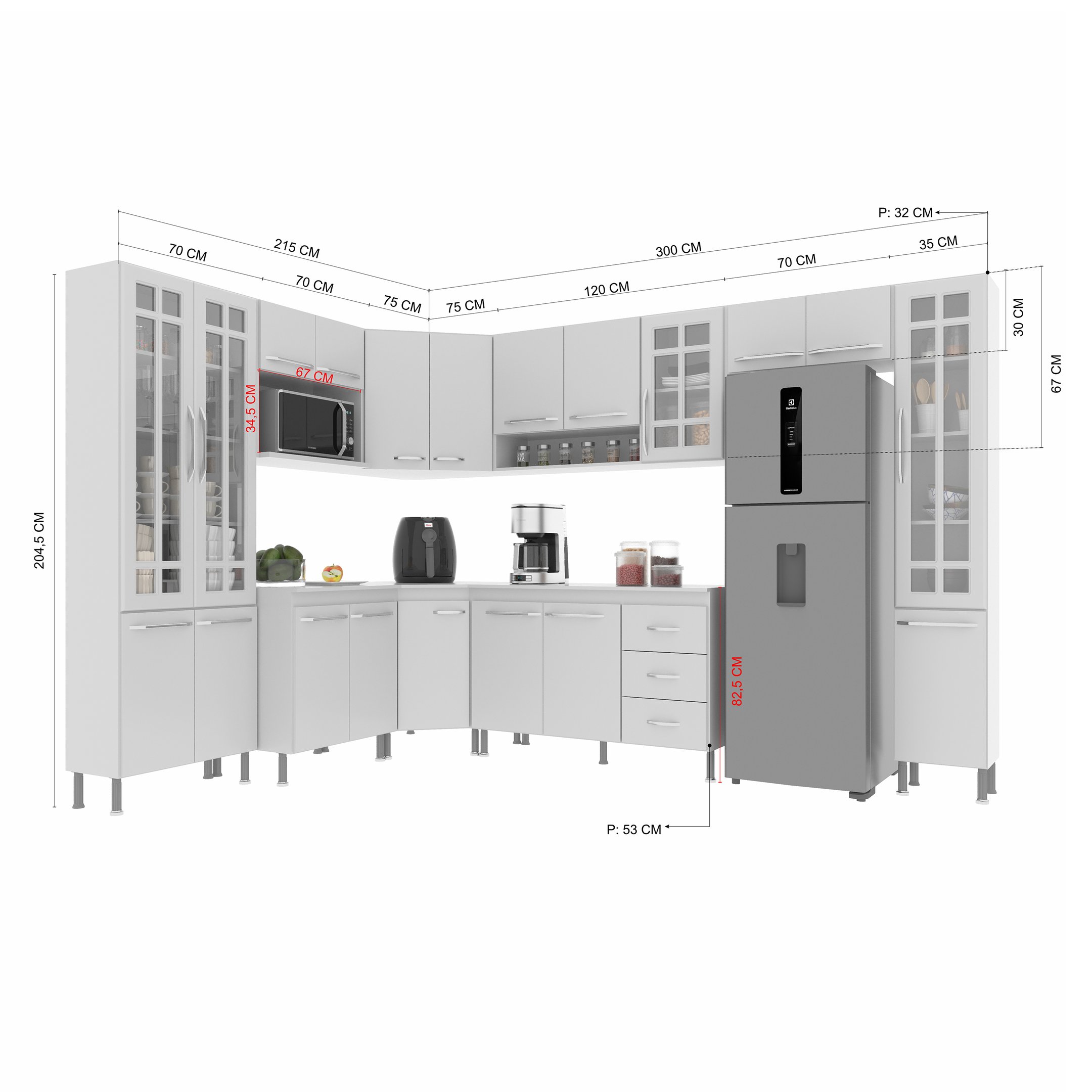 Cozinha Modulada Completa Fidelitá Viena 9 Peças 515cm 20 Portas 3 Gavetas com Tampo - 4