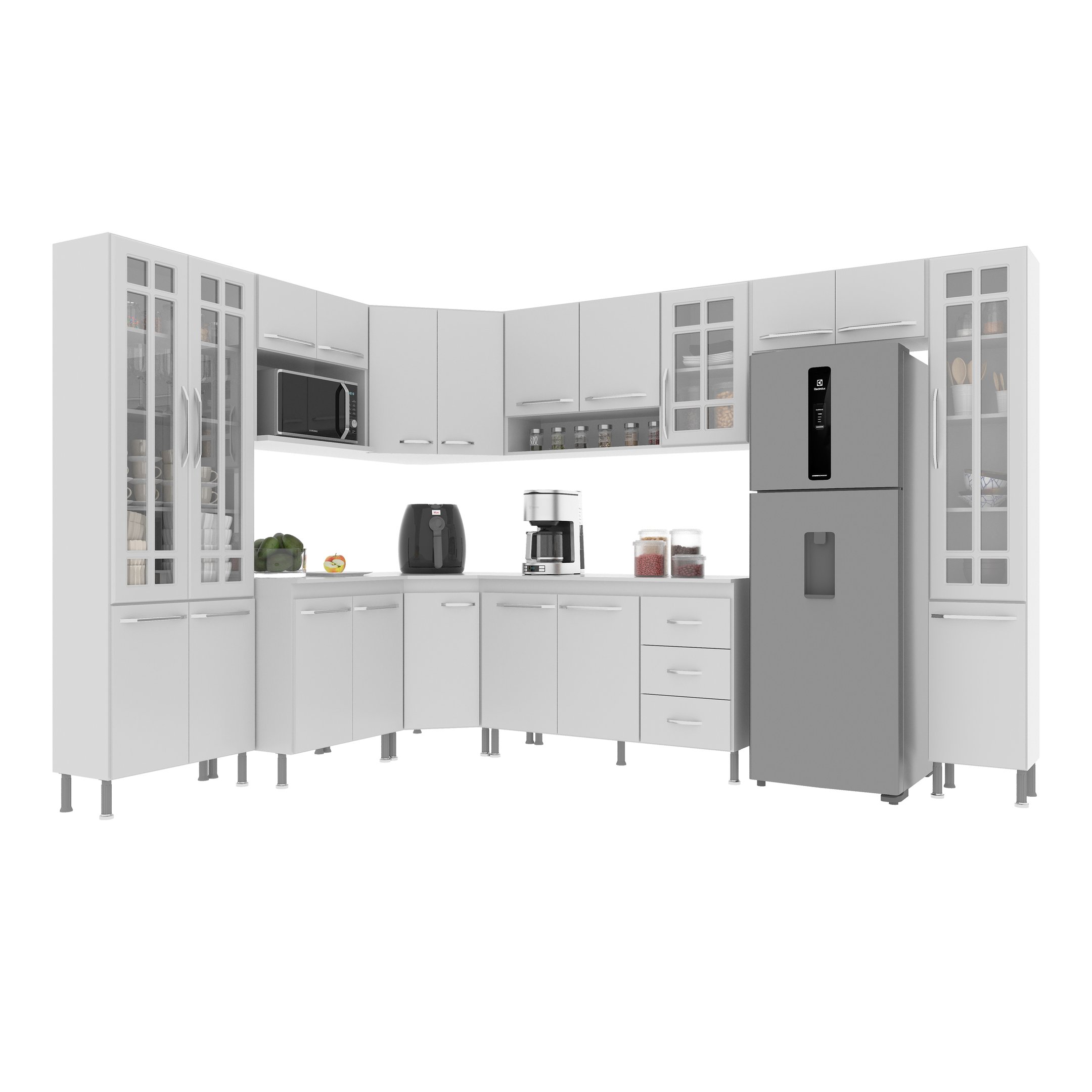 Cozinha Modulada Completa Fidelitá Viena 9 Peças 515cm 20 Portas 3 Gavetas com Tampo - 3