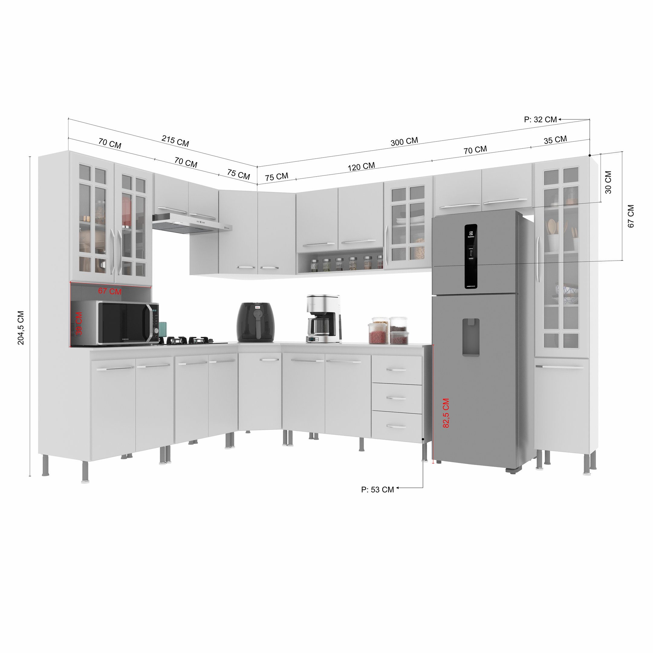 Cozinha Modulada Completa Fidelitá Viena 9 Peças 515cm 20 Portas 3 Gavetas com Tampo - 4