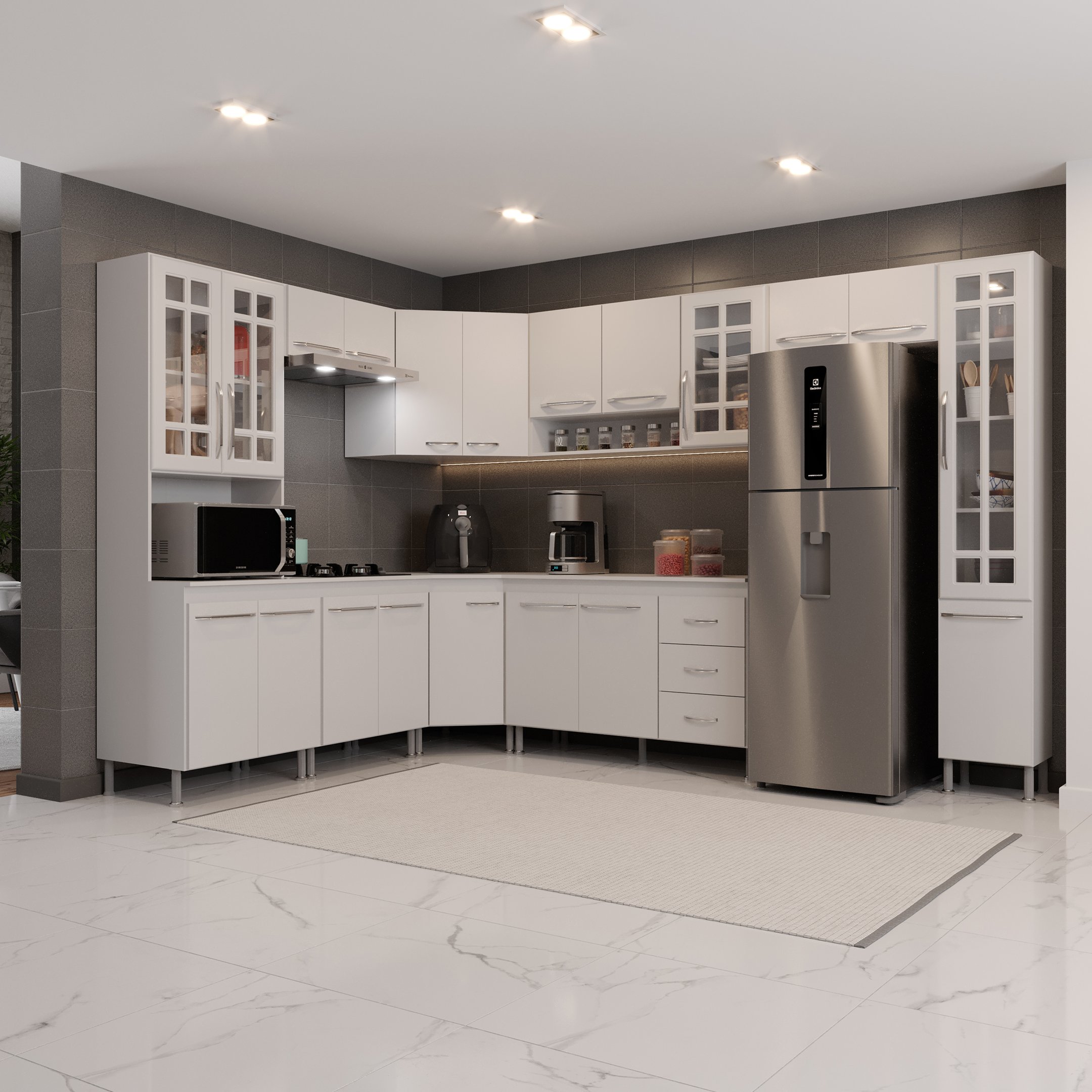 Cozinha Modulada Completa Fidelitá Viena 9 Peças 515cm 20 Portas 3 Gavetas com Tampo