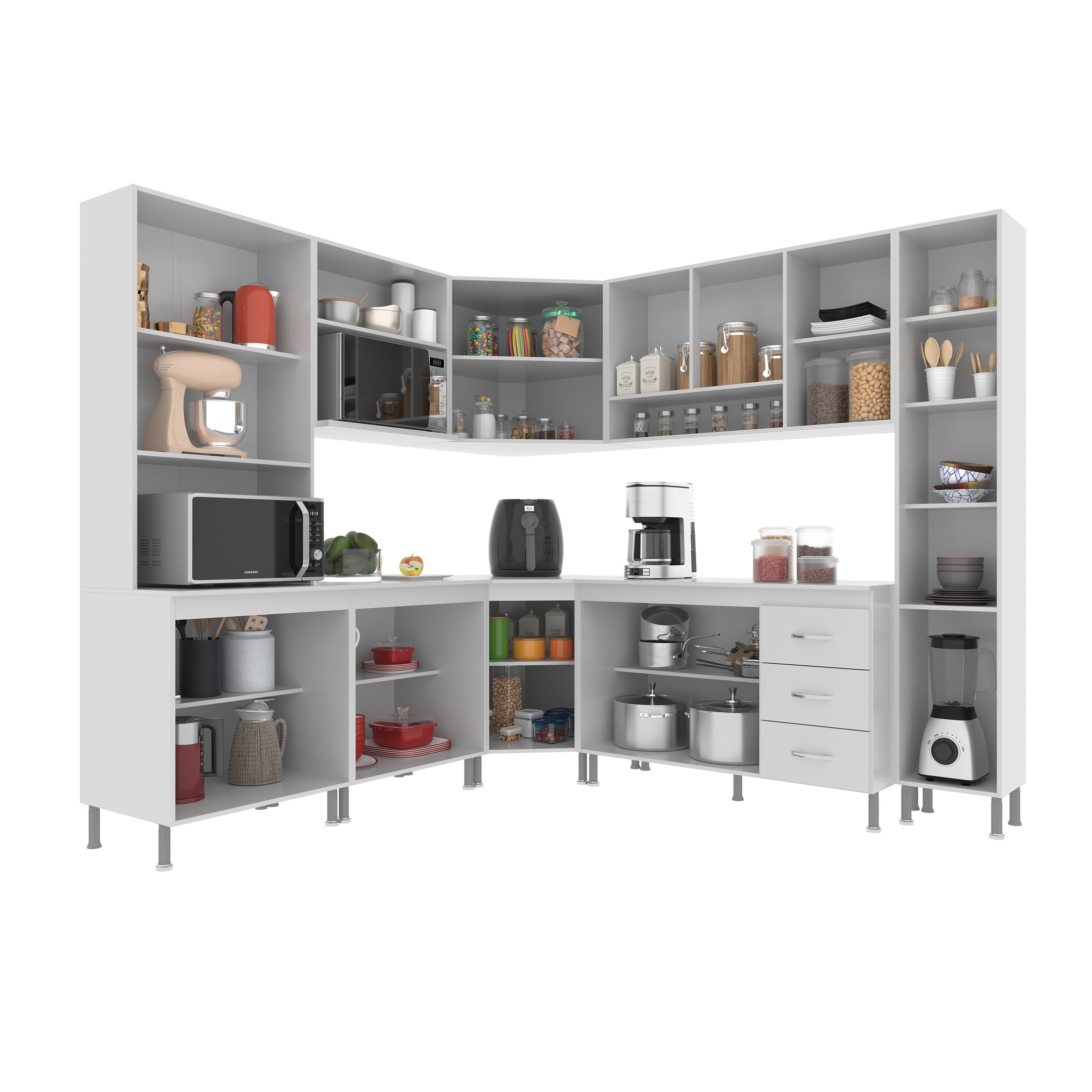 Cozinha Modulada Completa Fidelitá Viena 9 Peças 515cm 20 Portas 3 Gavetas com Tampo - 2