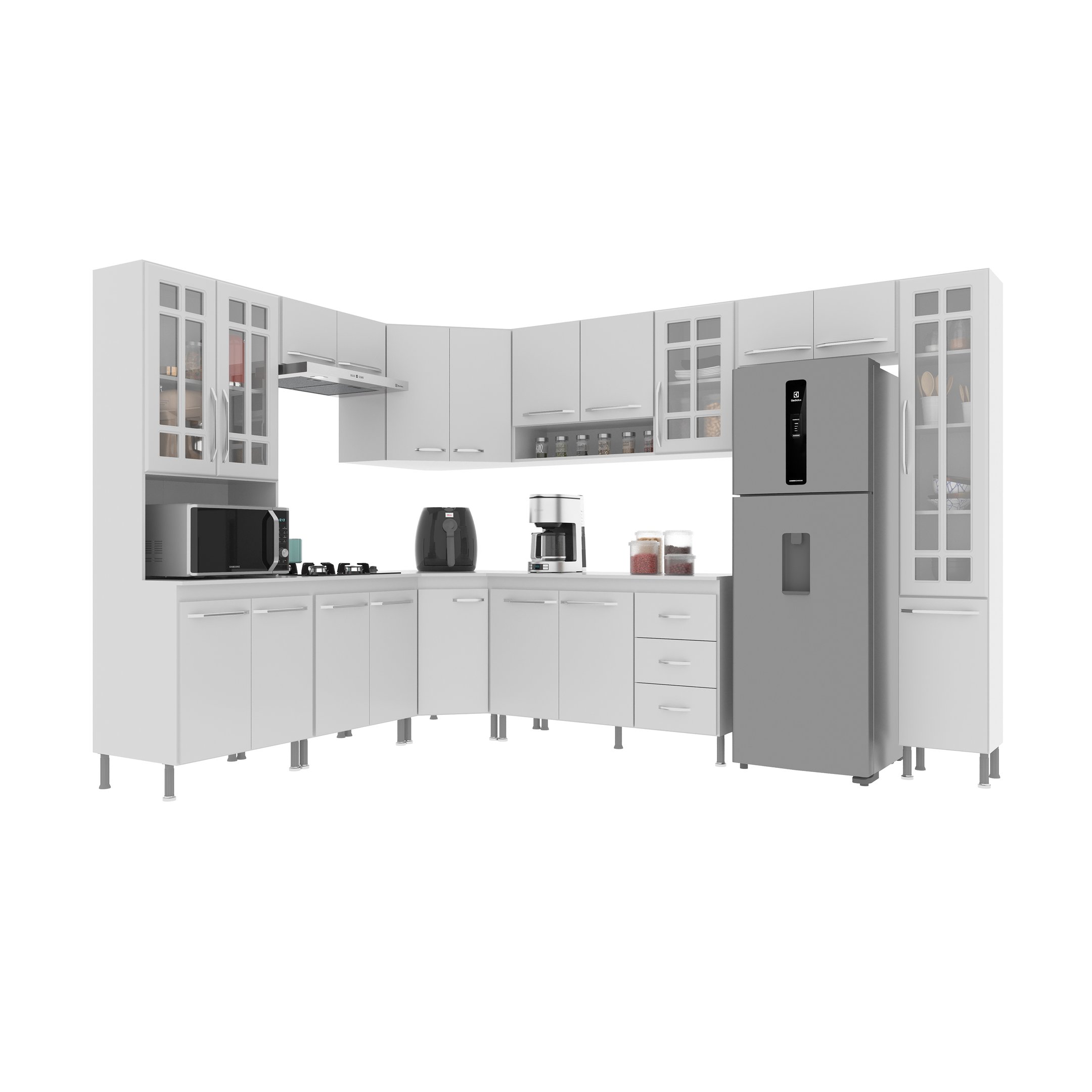 Cozinha Modulada Completa Fidelitá Viena 9 Peças 515cm 20 Portas 3 Gavetas com Tampo - 3