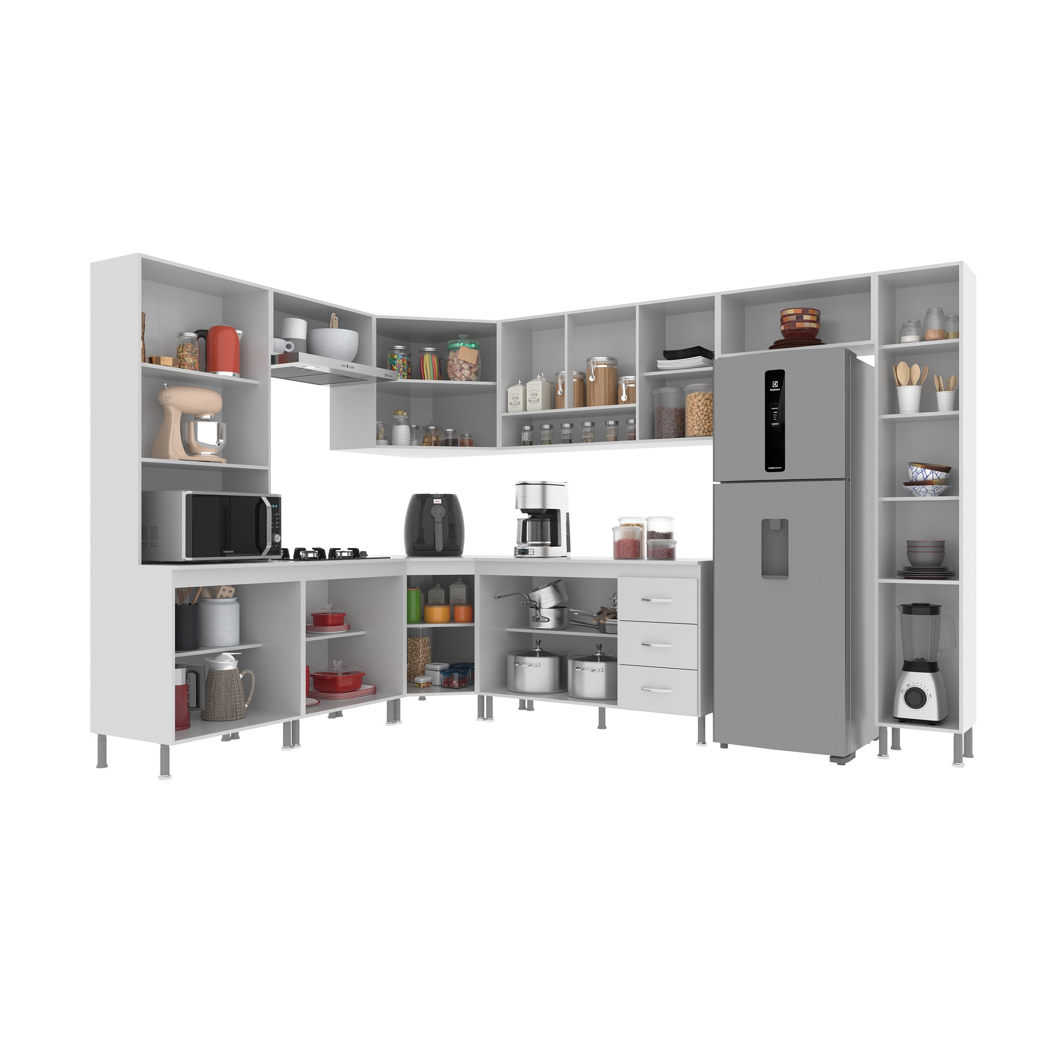 Cozinha Modulada Completa Fidelitá Viena 9 Peças 515cm 20 Portas 3 Gavetas com Tampo - 2