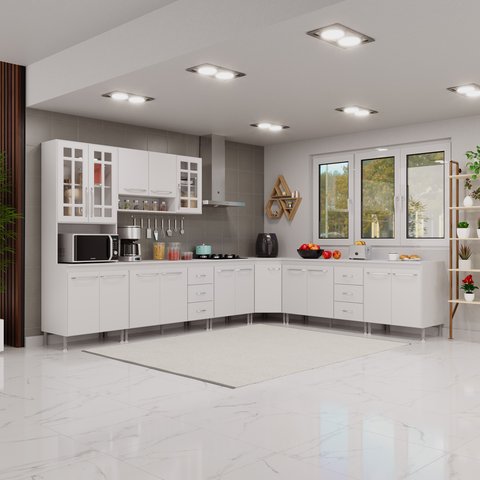 Cozinha Completa Fidelitá Viena 7 Peças 600cm 16 Portas 6 Gavetas com Tampo