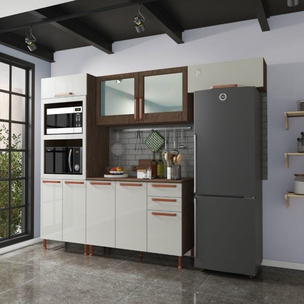 Cozinha Modulada 11 PÇs MDF Kali Carv/Chmb Nicioli