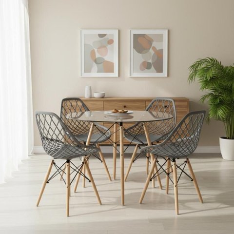 Kit Mesa Eames Vidro 90cm + 4 Cadeiras Kaila Dsw Seat&Co