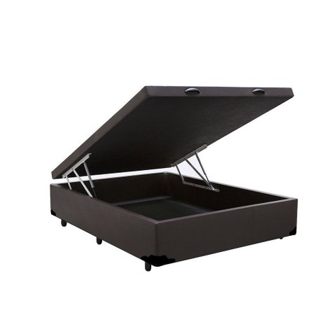 Base Cama Box com Bau Casal Corino Marrom 43x138x188