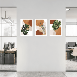 Tríptico - Quadros Decorativos Floral Costela de Eva Grande:Branco - 3