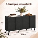 Ver imagem 6 de Aparador Buffet Retrô 4 Portas MDP 123cm Preto Multimóveis