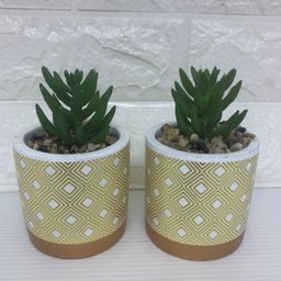 Conjunto de dois vasos de cimento com estampa geométrica dourada - 3