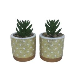 Conjunto de dois vasos de cimento com estampa geométrica dourada - 2