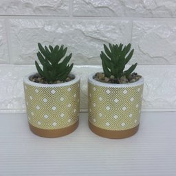 Conjunto de dois vasos de cimento com estampa geométrica dourada - 4