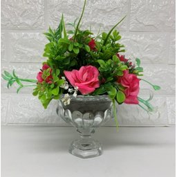 Vaso taça de vidro com rosas - 1