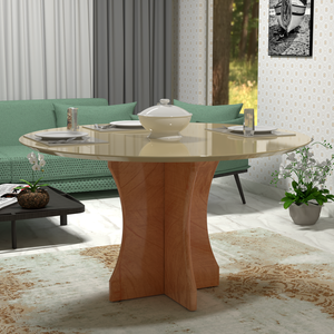 Mesa Redonda de Jantar Sala de Estar e Cozinha Vidro e Mdf
