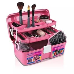 Maleta com 2 Bandejas e Alça para Transporte Feminina para Maquiagem Cosméticos Rosa Arqplast - 1