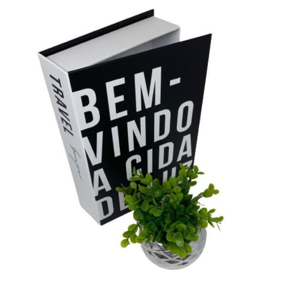 Conjunto livro decorativo e vaso prata geométrico com planta - 3