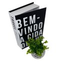 Ver imagem 3 de Conjunto livro decorativo e vaso prata geométrico com planta