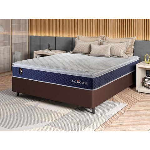 Conjunto Cama Box Casal c/ Molas Ensacadas Lagras Marrom 138x188x66