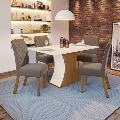 Conjunto Sala de Jantar Tampo Mdf Canto Reto 120 Cm 04 Cadeiras Arian Casa 812
