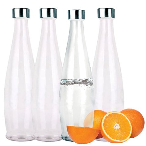 Kit 4 Garrafas Vidro Acqua Transparente 1 Litro com Tampa