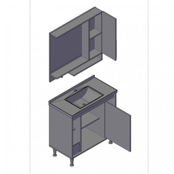 Gabinete para Banheiro Lavatório e Armário com Espelho 80cm Brisa Móveis Bosi - 6