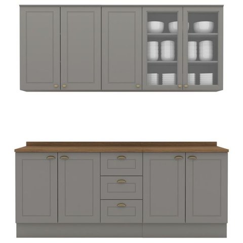 Cozinha Modulada 200cm Ce854 Americana Cinza Nature Henn