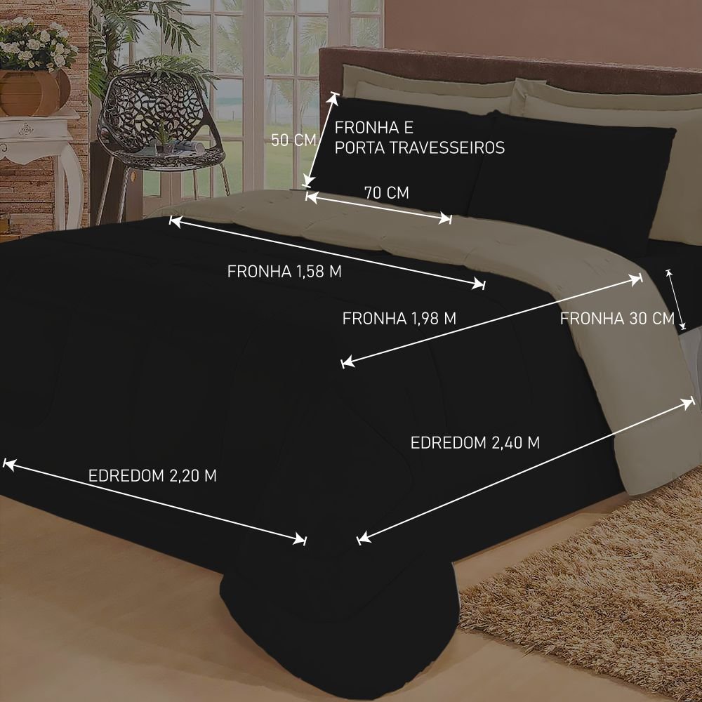 Jogo de Cama Casal com Edredom Lençol Fronha Função Cobre Leito e Cobertor - 4