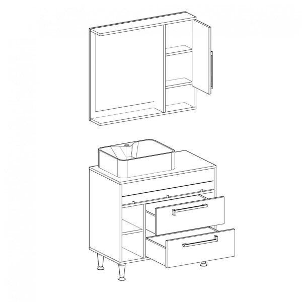 Gabinete para Banheiro Cuba e Armário com Espelho 80cm Luise Móveis Bosi - 6