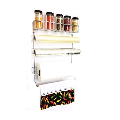 Conjunto Porta Papel Toalha 5 em 1 Cromado com 5 Potes para Tempero Vidro Tampa Black