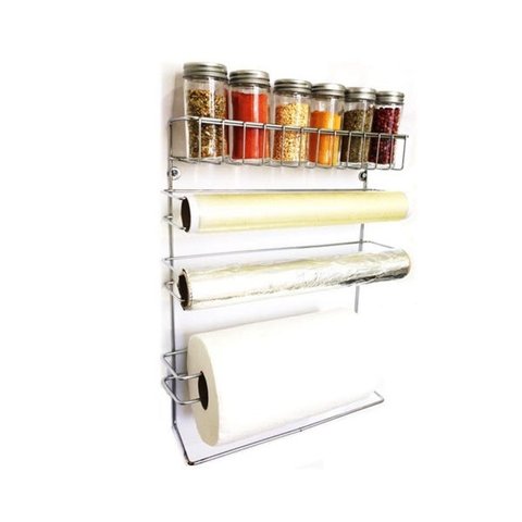 Conjunto Porta Papel Toalha 5 em 1 Cromado com 6 Potes para Tempero Vidro Premium