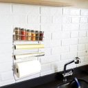 Ver imagem 7 de Conjunto Porta Papel Toalha 5 em 1 Cromado com 6 Potes para Tempero Vidro Premium