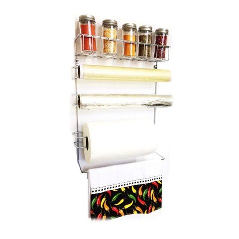 Conjunto Porta Papel Toalha 5 em 1 Cromado com 5 Potes para Tempero Vidro Premium
