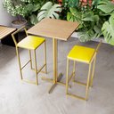 Ver imagem 1 de Jogo Mesa Alta Bistrô Quadrada Pinus 2 Banquetas Estofado Confort Industrial Dourado Don Castro Deco