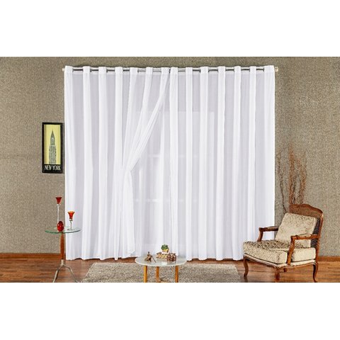 cortina sala quarto voal liso com forro em tecido microfibra branco 4,00x2,50