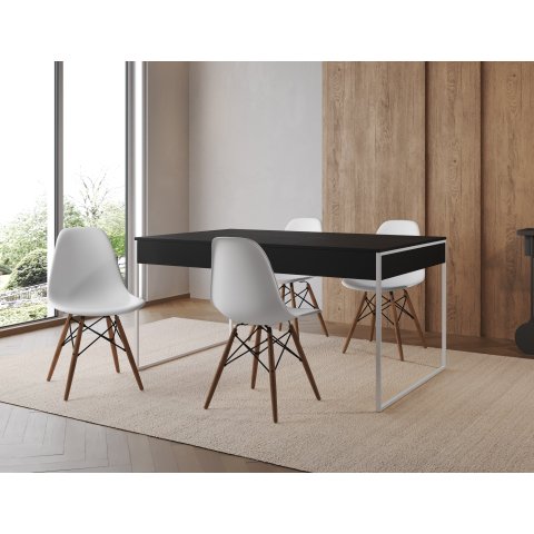 Conjunto Industrial Filadelfia 137x90 Ferro Branco Tampo Preto 4 Cadeiras Branca