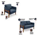 Ver imagem 5 de Kit 1 Sofá Namoradeira e 2 Poltronas Lana Suede Azul Marinho Base de Madeira - D’Rossi