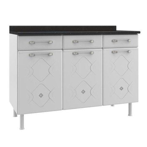 Balcão de Cozinha para Pia em Aço Mirage New 3 Portas 3 Gavetas Branco - Telasul